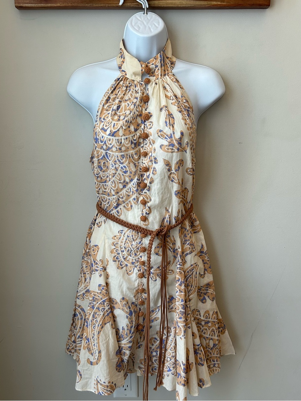 Zara Paisley Halter Dress with Braided Belt Tie Festival Western Boho Prairie